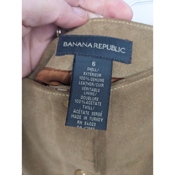 Banana Republic Genuine Leather Skirt Womens 6 Tan Suede Button Front Western - Picture 6 of 9
